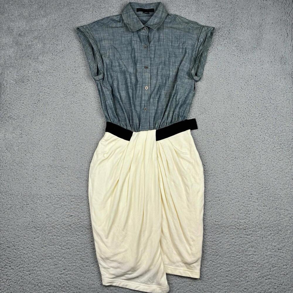 Alexander Wang Women's 2 Blue Chambray Midi Shirt Dress Tulip Skirt Silk